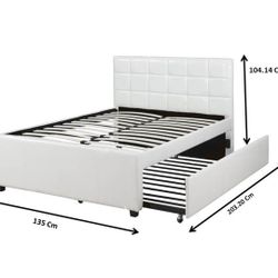Brand New White Or Brown Faux Leather Full Over Twin Trundle Bedframe
