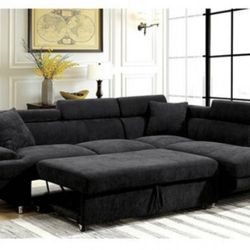 Black Sectional Sofa With Pullout (Free Delivery)