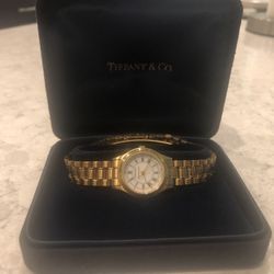 Tiffany & Co Portfolio Gold Electroplated Quartz Women’s Watch With Case