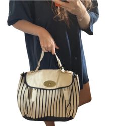 Large satchel crossbody handbag multiway faux leather Striped Black and White Shoulder Bag purse   Stylish and versatile, this black and white striped