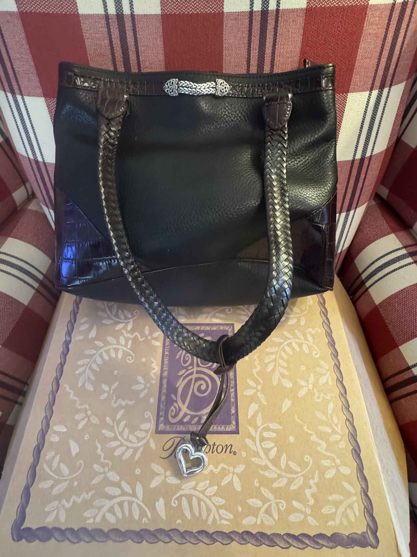 NEW in Box - Brighton Elsbeth Blk/Choc Handbag / Purse w/ Leather Accents