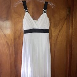 White Pleated Juniors Prom Dress