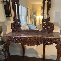 Design Toscano Dordogne Mirror And Marble-Topped Console Table