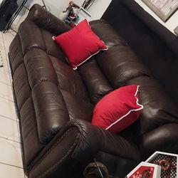 Dark Brown Leather Double Reclining Couch &  Double Reclining Love Seat