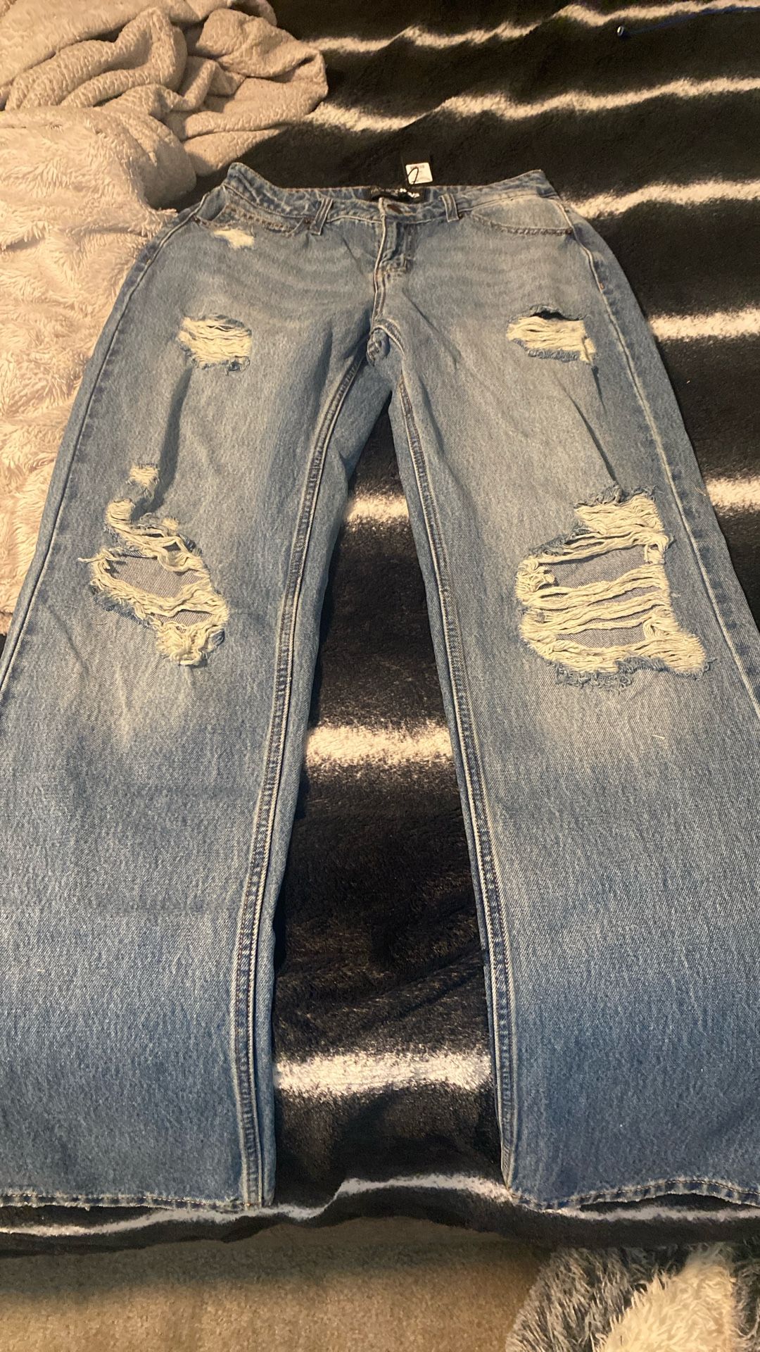 Queen Ripped Straight Leg Jeans