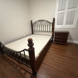 Queen Size Box Spring, Headboard, Footboard And Bedside Table 
