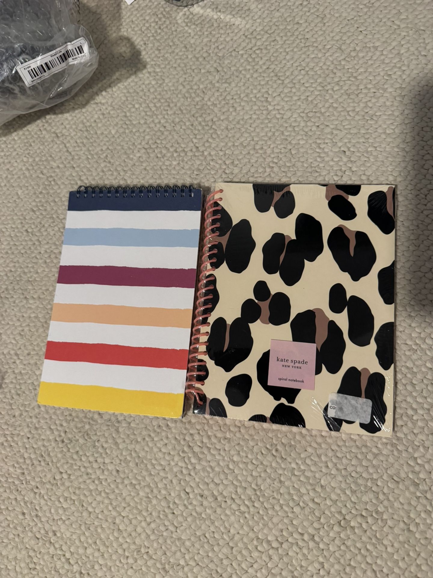 New Lot Of 2 Kate Spade Forest Feline And Candy Stripe Spiral Notebooks