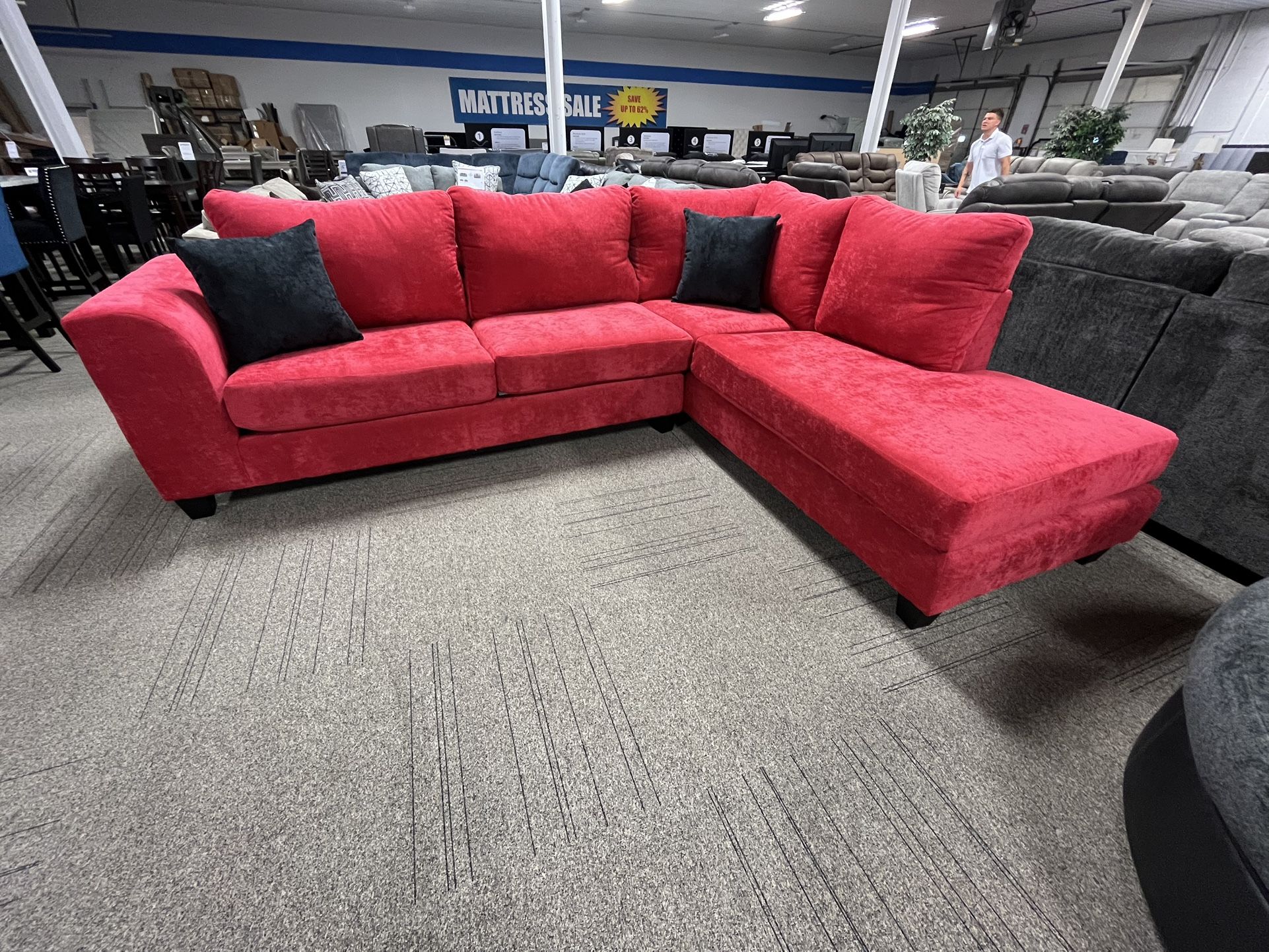 Red Fabric Sectional With Chaise