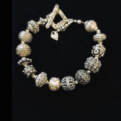 7.75" x 14.5mm Handcrafted Beaded Solid Sterling Silver Bracelet. Thailand MINT!