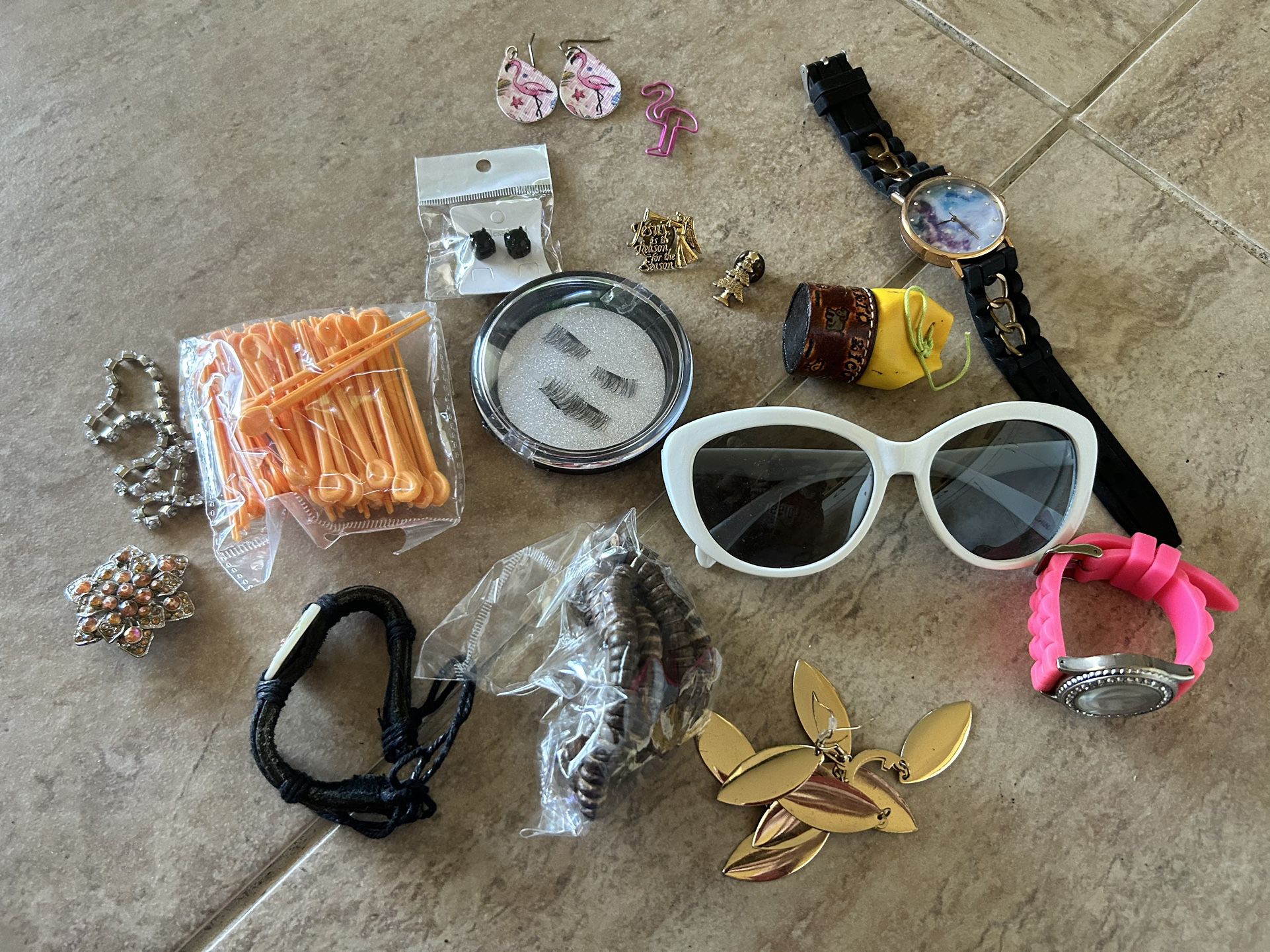 Jewelry Lot with sunglasses, brooch, earrings, bracelets