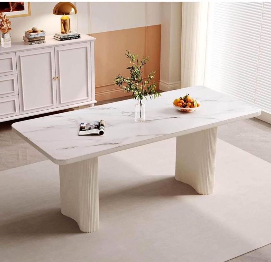 71.02" Dining Table, Modern Rectangular Kitchen Table, Indoor Dining Table for Kitchen, Bar, Living Room, Small Space, Cream White,