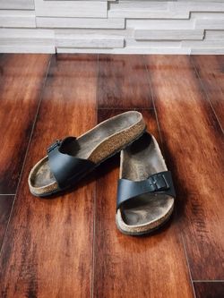 Birkenstock Madrid Black Slide Sandals EU 38 US Women's 7-7.5 Single Strap Comfort Shoes