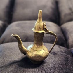 Vintage brass miniature vintage, hand-etched brass teapot