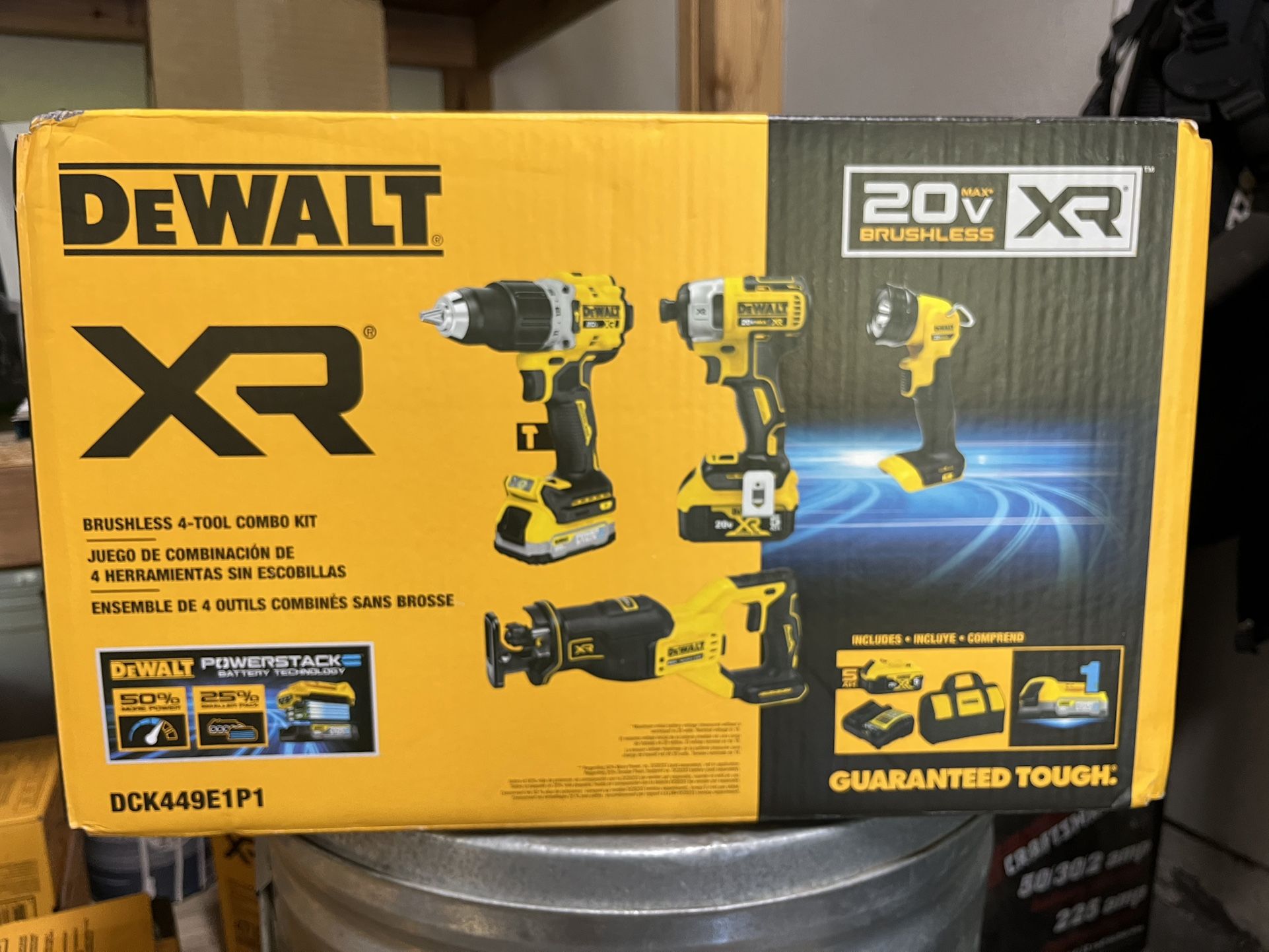 DEWALT 20V MAX XR Brushless 4-Tool Combo Kit with POWERSTACK and a 5.0Ah Battery, Charger, And Bag