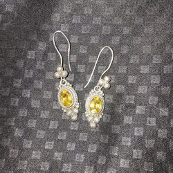 Antique Labrolite Crystal And Sterling Silver Earings