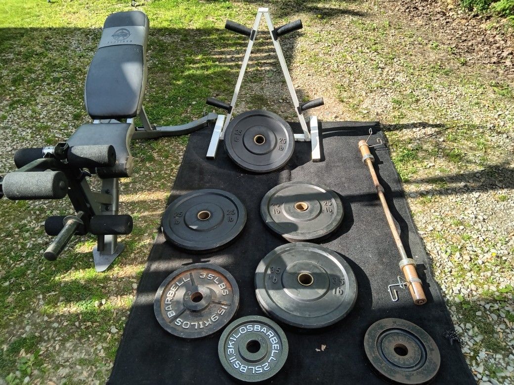 Awesome Olympic Set With Bumper Plates Bars And Weight Tree