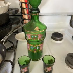 Green Glass Alcohol Holder 