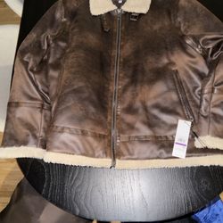 Calvin Klein Fur Lined Brown Jacket (New)  2XL