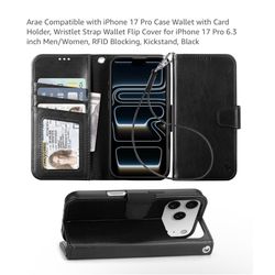 Brand new iPhone 17 Pro Case Wallet with Card Holder, Wristlet Strap Wallet Flip Cover for iPhone 17 Pro 6.3 inch Men/Women, RFID Blocking, Kickstand,