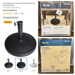 NEW Style Selections Umbrella Stand Black Outdoor Patio Umbrella Base. Free to ask, I reply 