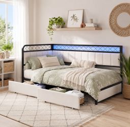Twin Size Corner DayBed Frame with 2 Drawers