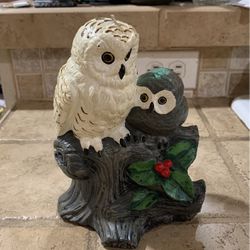 Vintage 7” Owl Family Candle Sculpture Unused Unscented Christmas Holly