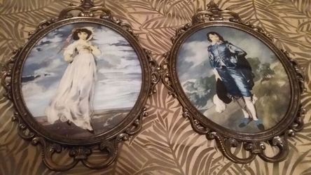 ANTIQUE PICTURES METAL FRAMES HEAVY IN GOOD CONDITION 60.00 GLASS IN MIDDLE