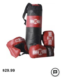 Ringside Kids Boxing Set with Mini Heavy Bag, Gloves and Headgear - Black