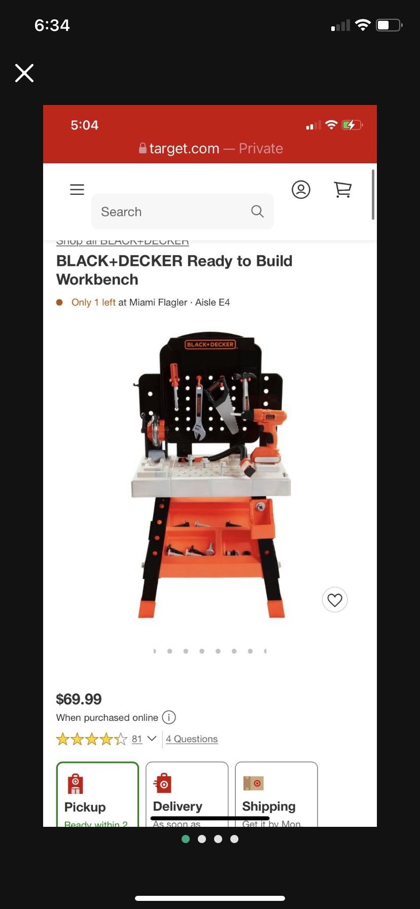 Black And Decker Kids Workshop Work Bench Play Set