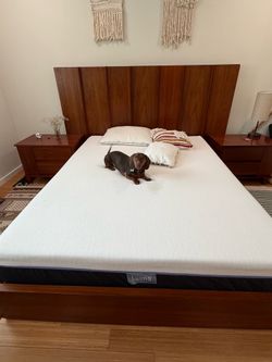 Wood Bedroom Set -  Queen Bed Frame and Two Nightstands