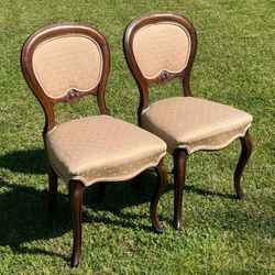 Antique Pair Of Carved Walnut Accent Chairs