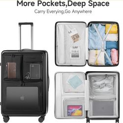 FOGFLY Expandable 28 Inch Hybrid Soft Front & Hard Shell Luggage, Black