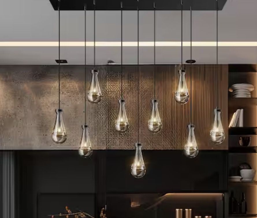 9-Lights Black Raindrop Chandelier, Modern Glass Pendant Light for Living Room,
