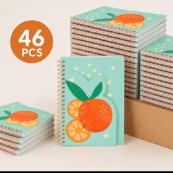 46 Pcs Spiral Notebook w Orange Shaped Flap, 80 Sheets Diary Paper Notepad, 5"x7" - WHOLESALE