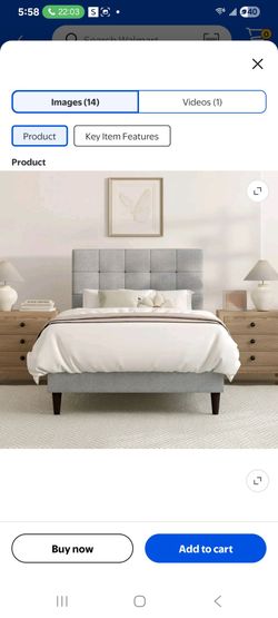 Mainstays Hillside Square Tufted Upholstered Twin Platform Bed, Light Gray Fabric