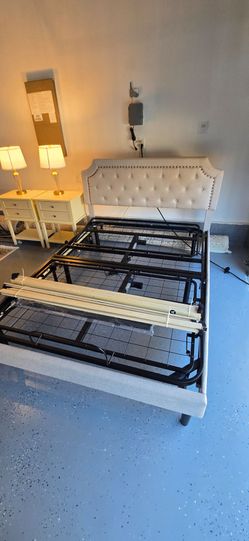 Queen Adjustable Bed Base + Beige Bed Frame – Can Sell Separately