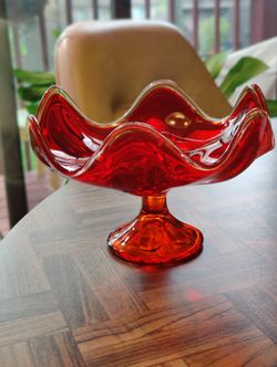 Vintage Viking Red Glass Kerchief Compote Dish
