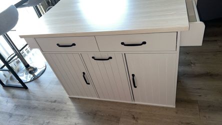 White Kitchen Island with Drawers and Cabinets