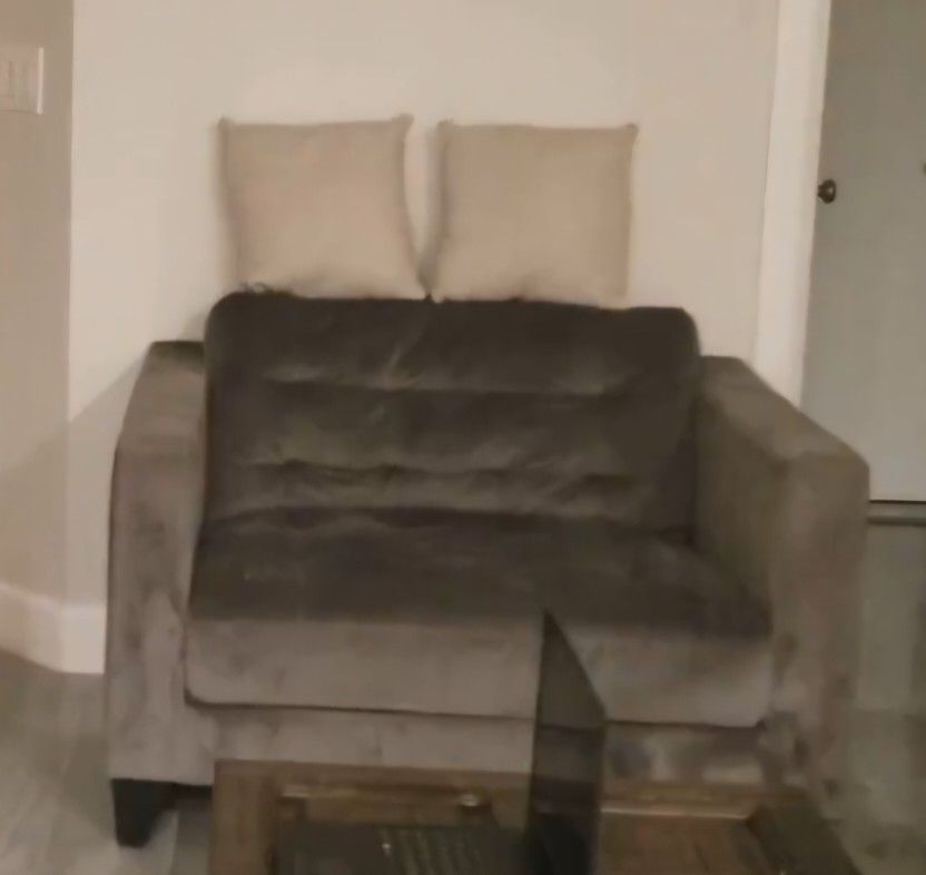 Soft Velvet Gray Couch Set With Coffee Table