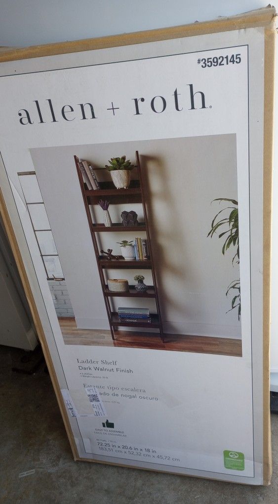 allen + roth Dark Walnut 5-Shelf Ladder Bookcase