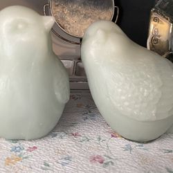 Two Small Pale Green Bird Candles