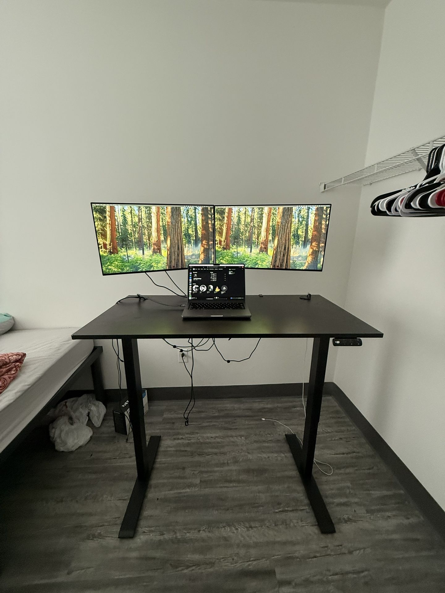 2 LG 4K Monitors + Monitor mount + Standing Desk + cables