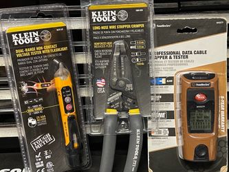 KLEIN TOOLS DUAL- RANGE NON- CONTACT VOLTAGE TESTER & Long -Nose Wire Stripper/ Crimper AND  SOUTHWIRE Profecional Data Cable Mapper &tester 3 For$45