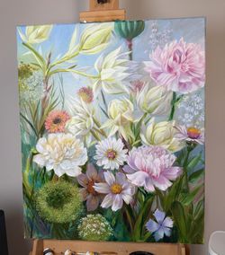 Original Oil Painting By Nuri Alieva “Melody Of Petals”, floral painting, flowers