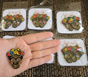 Mexican Catrinas Earrings, Skull, Aretes De Catrina, Halloween, Dia De Los Muertos