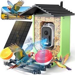 Bird Feeder with Camera, 2K HD AI Identify Smart Bird House Camera with Solar Powered, Live View, Instant Arrival Alerts, Auto Capture Video for Outsi