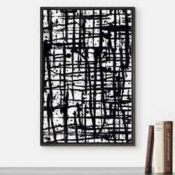 Framed Canvas Print Wall Art Dark Crosshatch Paint Stroke Grid Geometric Shapes Illustrations Modern Art Industrial Edgy Multicolor 24"x36"
