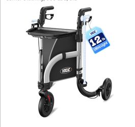 VOCIC Z25 Pro 3 Wheel Walker, 8'' Airless Tires, Non-Slip Tray
13 LBS Lightweight Foldable Frame; Height Adjustable, Cane & Cup Holder for Daily Use, 