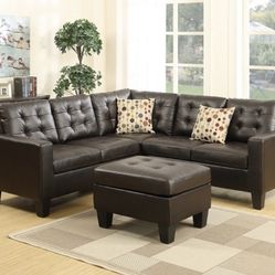 New Brown Sectional Sofa Couch With Ottoman