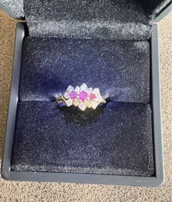 Red Ruby/Diamond Gold Band Ring